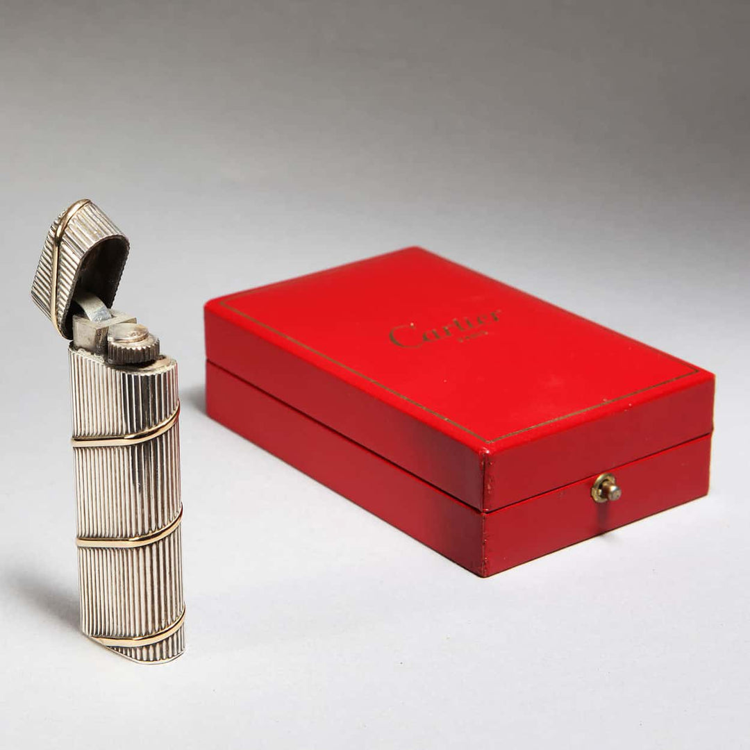 Solid Silver Lighter with Gold Banding - Cartier