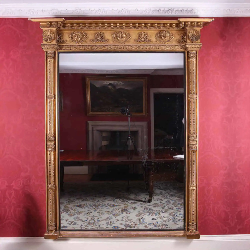 Overmantel Mirror from Embley Park, giltwood with classical detailing and ornate cornice, English circa 1880.