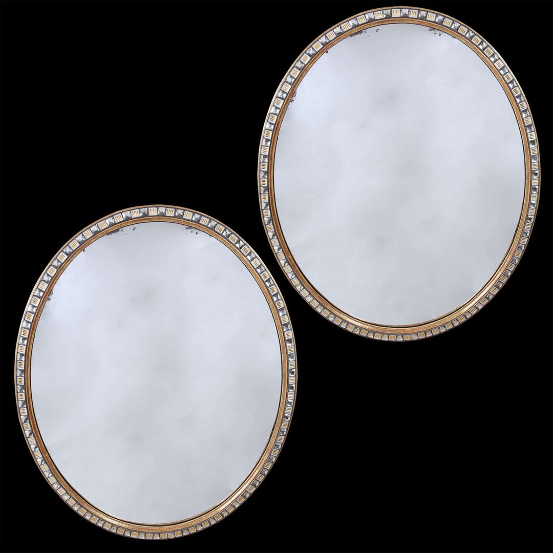 Pair of Magnificent Oval Giltwood and Lozenge Irish Mirrors