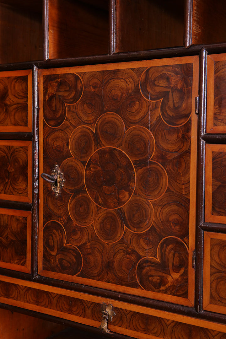 William and Mary Laburnum Oyster Secretaire Cabinet on Stand