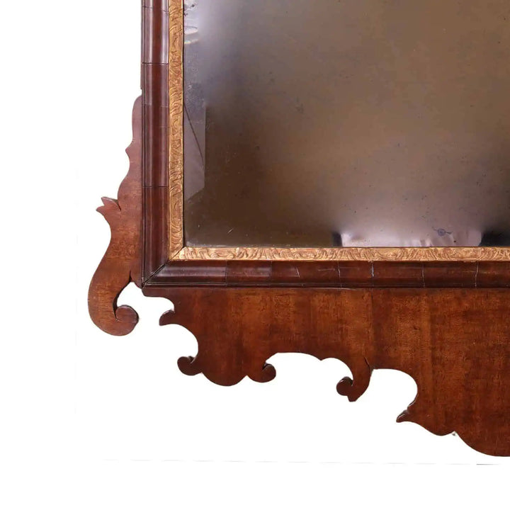 Fret-Cut George III Mahogany Veneered Mirror with Gilt Ho-Ho Bird, original hand bevelled Vauxhall plate, circa 1765.