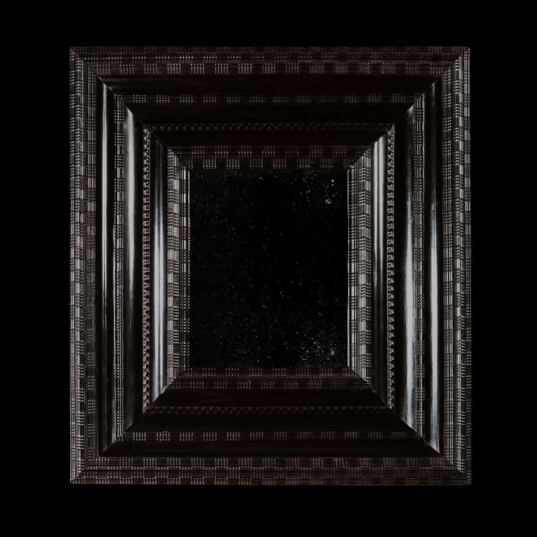 Chequerboard Ripple Moulded Mirror - Dutch Ebonised with detailed ripple frame and deep black finish, 90x84cm.