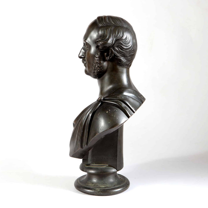 William Theed III bronze bust of Prince Albert the Prince Consort, English sculpture circa 1864, side profile view.