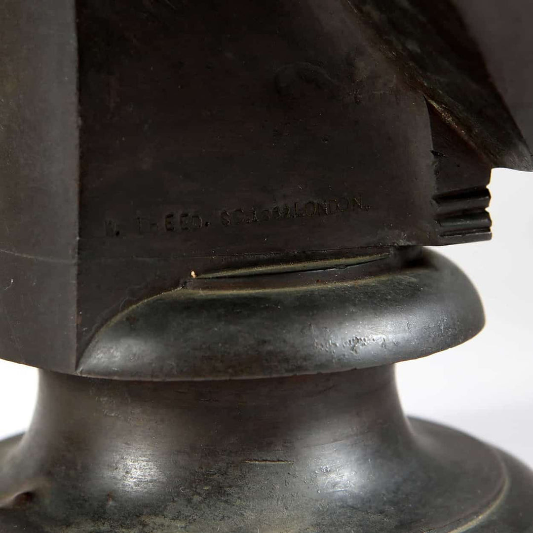 William Theed III bronze bust base showing stamped maker details on Prince Albert sculpture circa 1864.