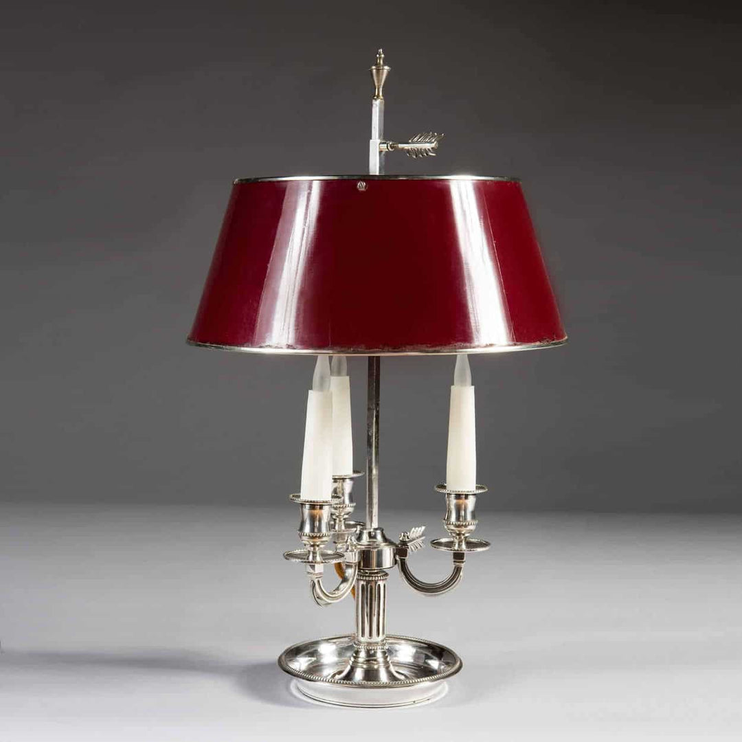 Burgundy And Silver Plate Bouillotte Desk Lamp