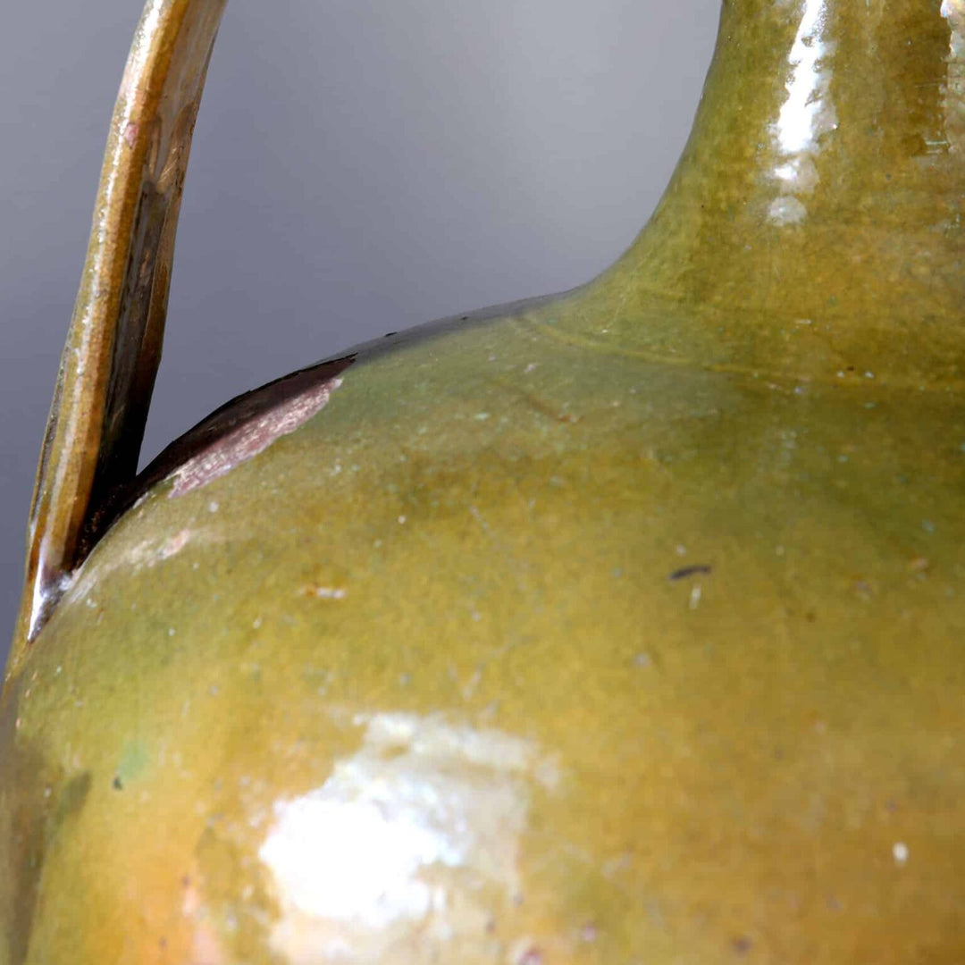 Large Green Glazed jar now mounted as a Table Lamp, antique Portugal circa 1800, 36.5 cm diameter, 48 cm height.