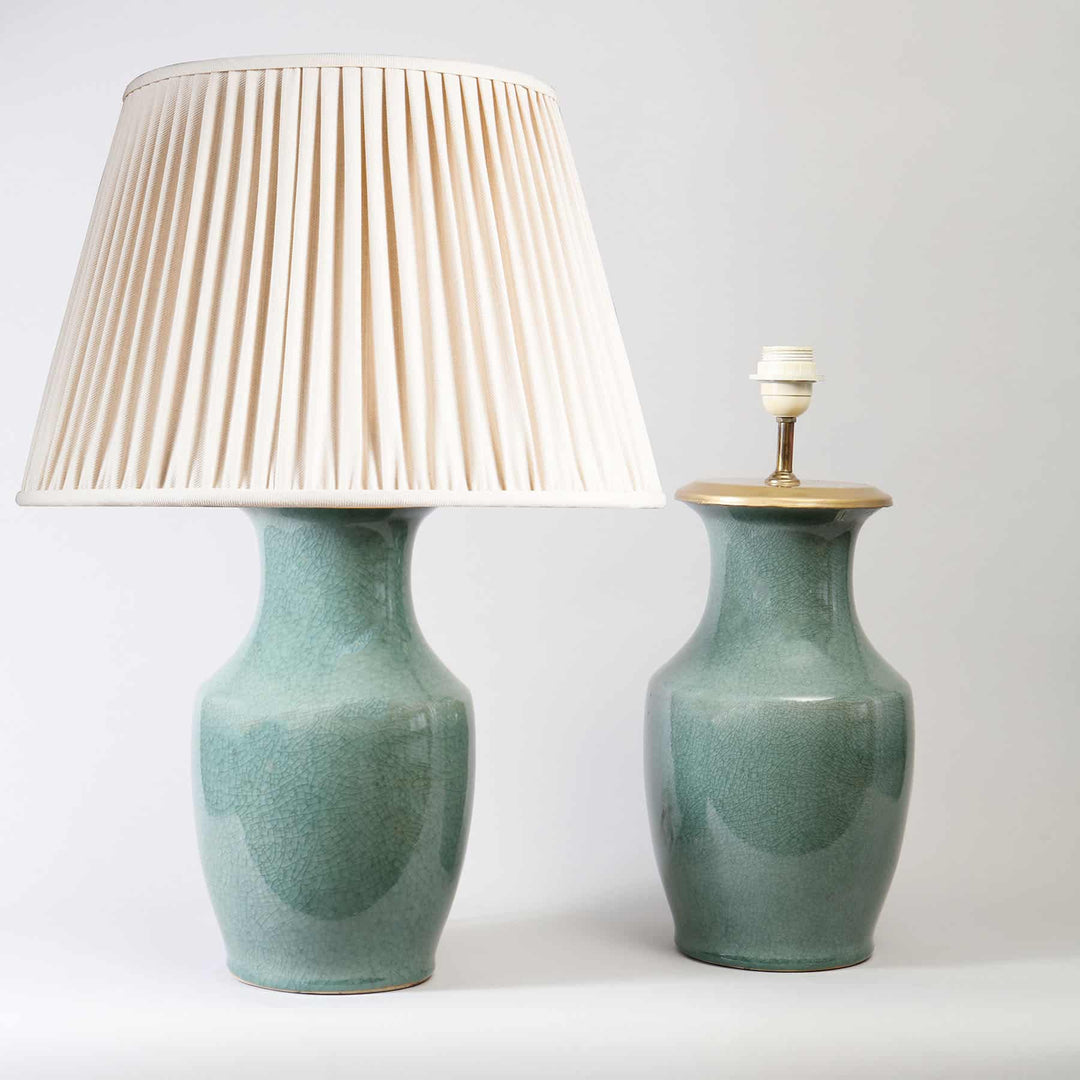 Pair of Chinese Celadon Green Crackle Vases as Lamps