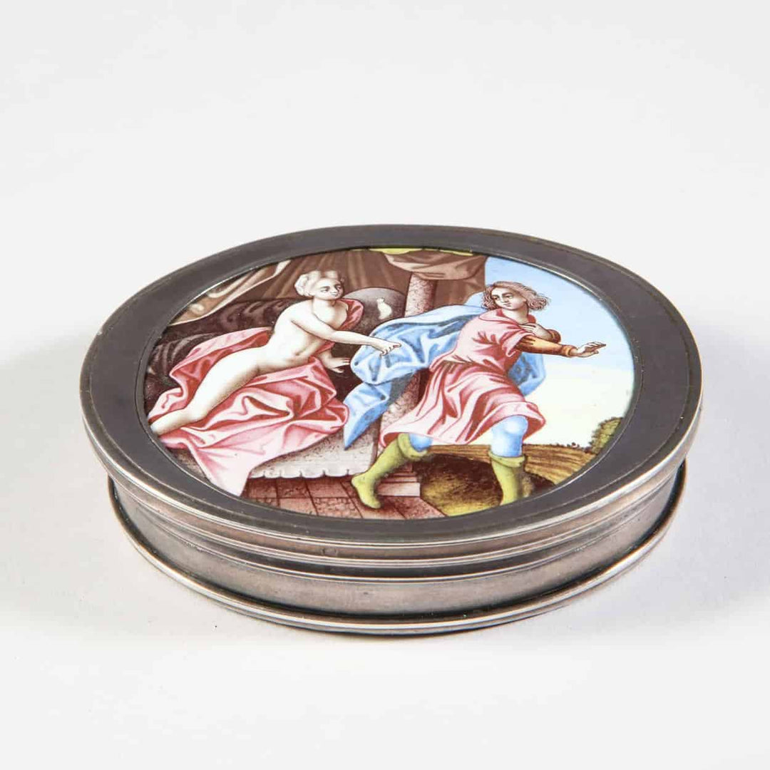 17th Century German Antique Enamel Snuff Box - Joseph and Potiphars Wife