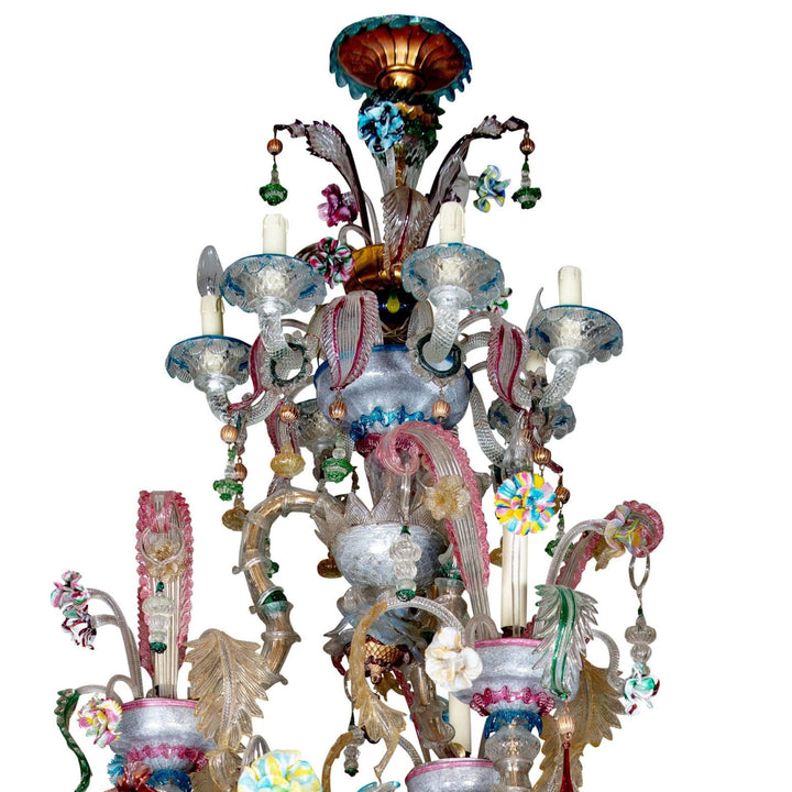 Exceptional 19th Century Murano Coloured Glass Chandelier
