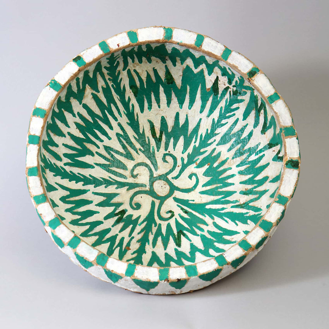 Papier Mache Green and White Bowl
