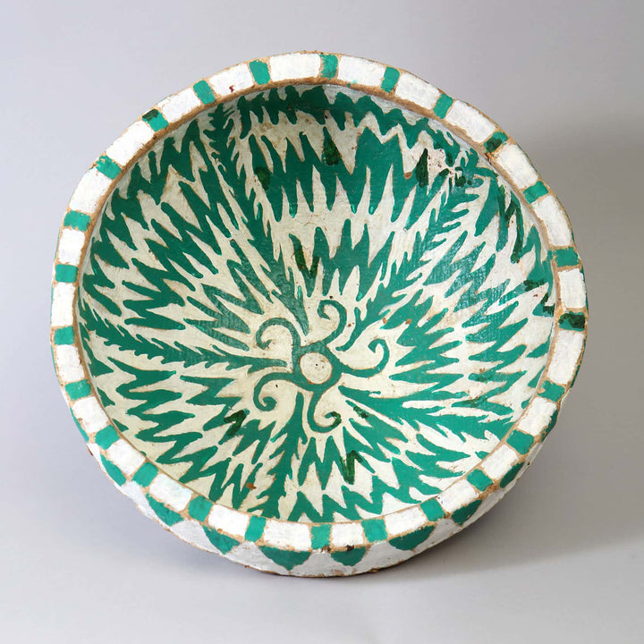 Papier Mache Green and White Bowl