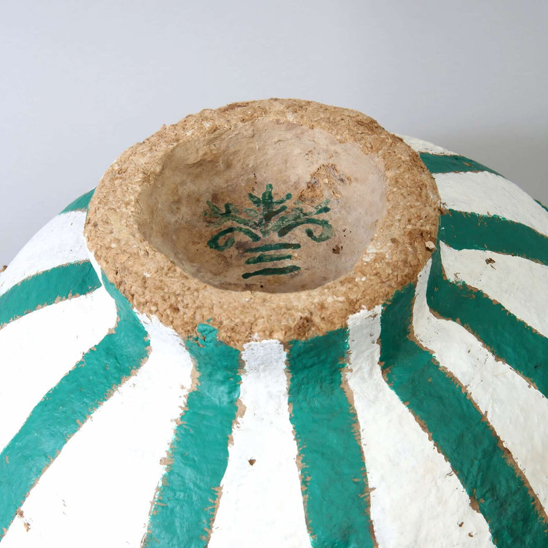 Papier Mache Green and White Bowl