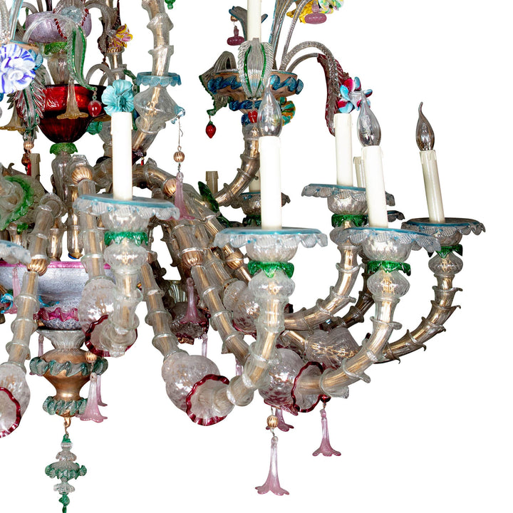 Exceptional 19th Century Murano Coloured Glass Chandelier