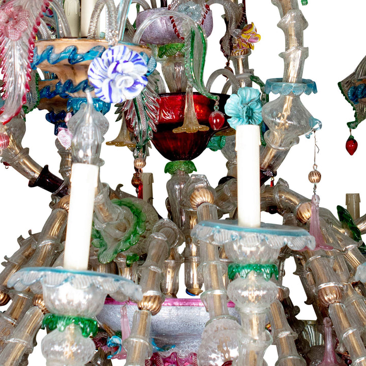 Exceptional 19th Century Murano Coloured Glass Chandelier