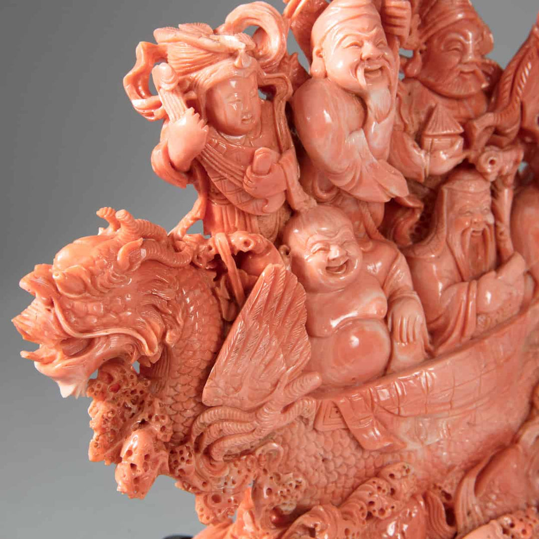 Rare Chinese Carved Precious Coral Group