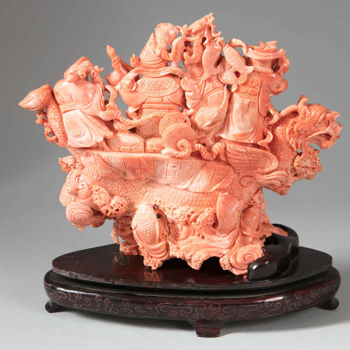 Rare Chinese Carved Precious Coral Group