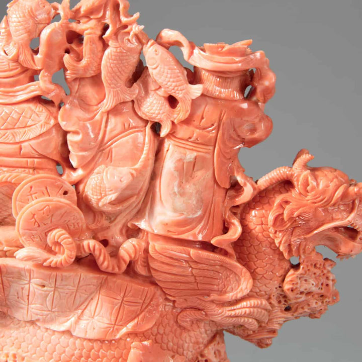 Rare Chinese Carved Precious Coral Group