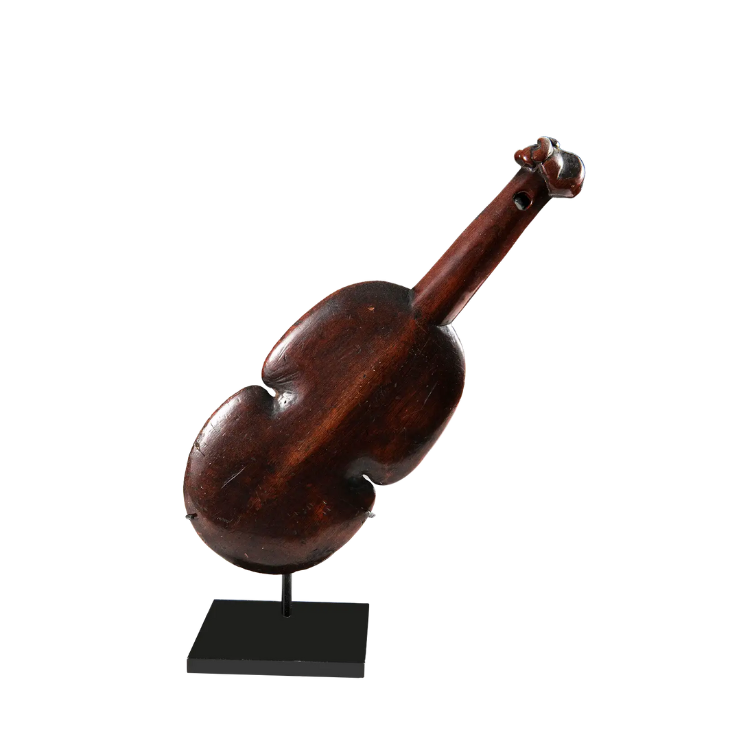 Maori Kotiate Hand Club New Zealand 18th century Vesi wood traditional Māori hand weapon on stand.