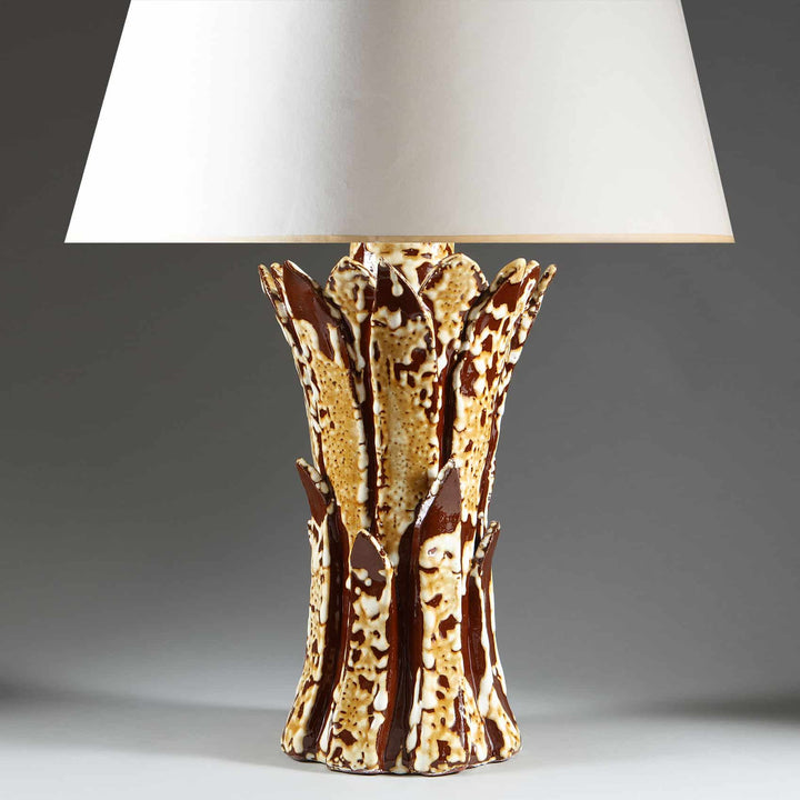 Two Tone Glazed Ceramic Foliate Vase Mounted as Table Lamp