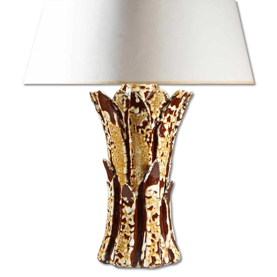 Two Tone Glazed Ceramic Foliate Vase Mounted as Table Lamp