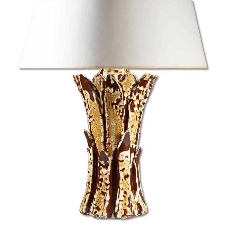 Two Tone Glazed Ceramic Foliate Vase Mounted as Table Lamp