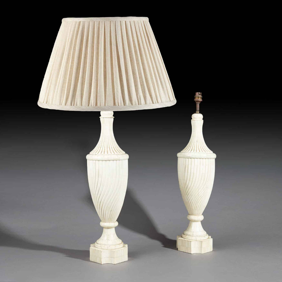 Pair of Bone Inlaid Baluster Table Lamps