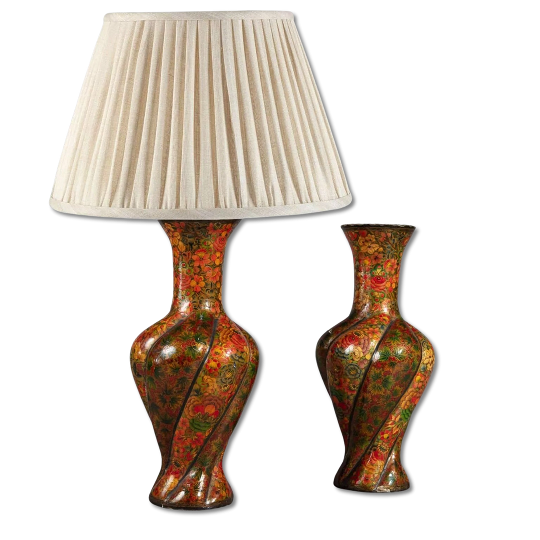 Pair of 20th Century Kashmiri Spiral Polychrome Vases as Table Lamps