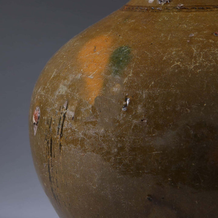 Ceramic Glazed Bottle Vase Mounted as a Table Lamp with rustic glazed surface and antique finish circa 1880.
