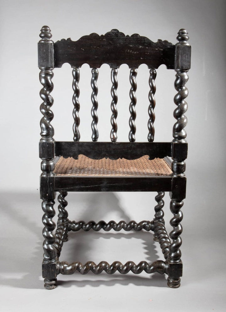 Pair of Antique Solid Ebony Indian Hall Chairs