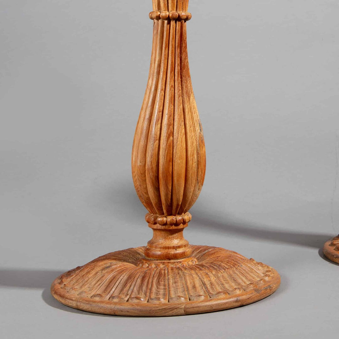 Pair of Large Mughal Style Candlestick Table Lamps with carved teak bases and reeded baluster columns, India circa 2000.