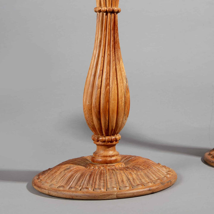 Pair of Large Mughal Style Candlestick Table Lamps with carved teak bases and reeded baluster columns, India circa 2000.