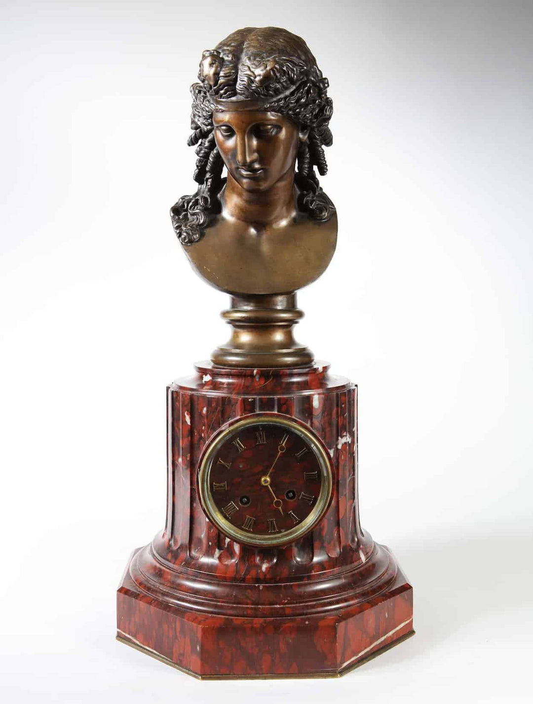 Napoleon III Rouge Marble &amp; Bronze Mantle Clock