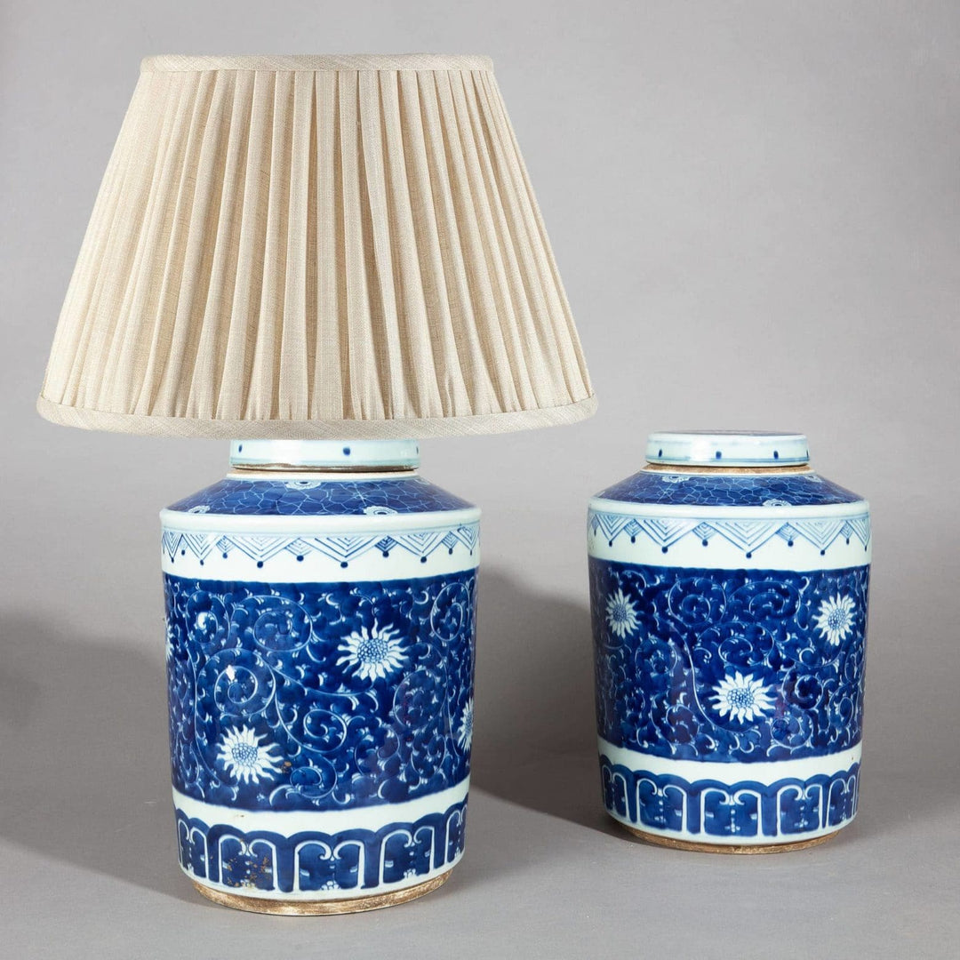 Pair of Chinese Blue and White Porcelain Ginger Jars as Lamps