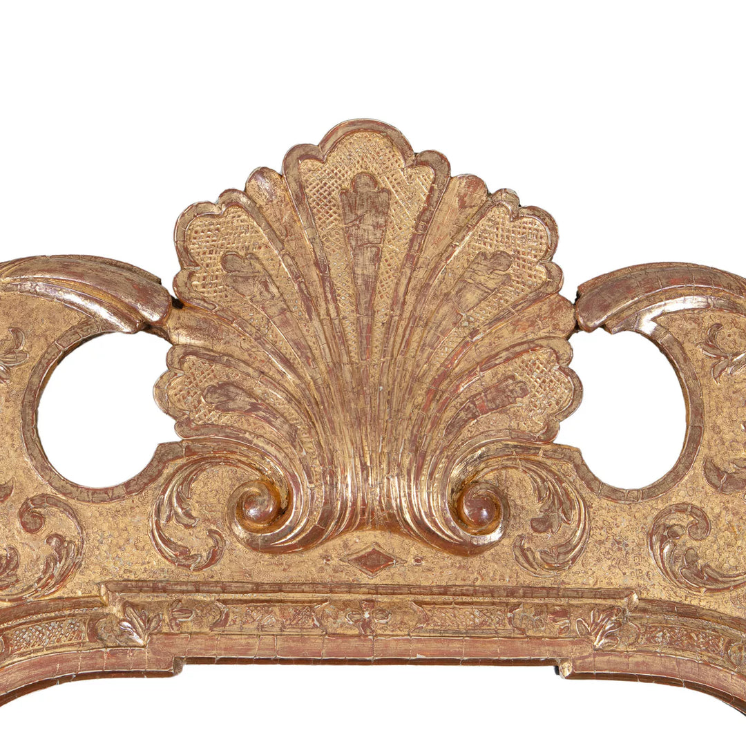George I Gilt Gesso Girandole with shell motif, scrollwork, and gilt detailing from early 18th century England.