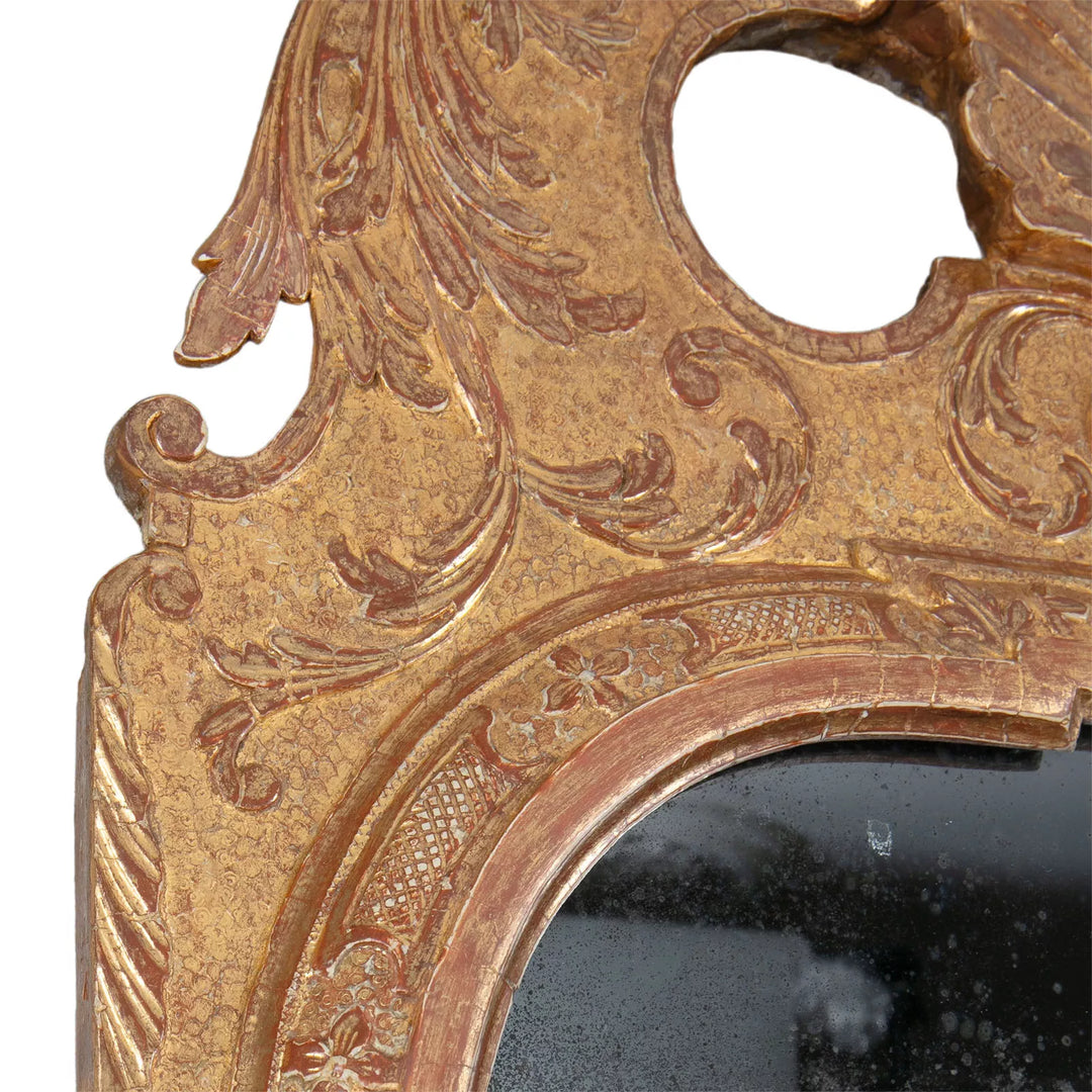 George I Gilt Gesso Girandole with intricate gilt frame, shell motifs, and original mirror plate circa 1720 England.