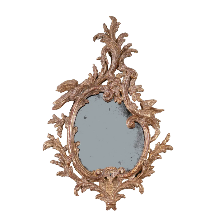 Pair of 18th Century Gilt Carton Pierre Wall Mirrors with rococo scrolls and mythical creatures, antique mirror plates, England circa 1755.