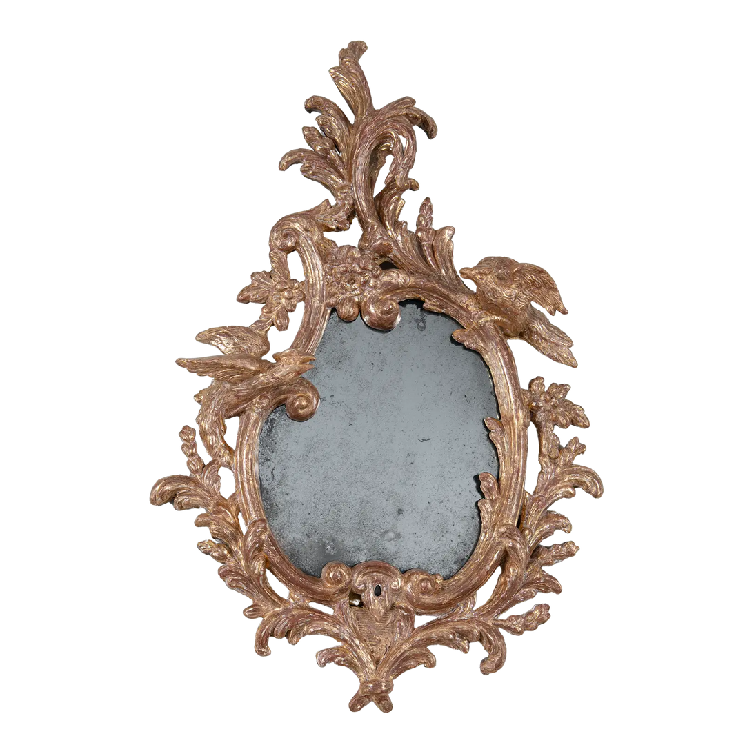 Pair of 18th Century Gilt Carton Pierre Wall Mirrors with rococo scrolls and dragon motifs, antique mirror plates, England circa 1755.