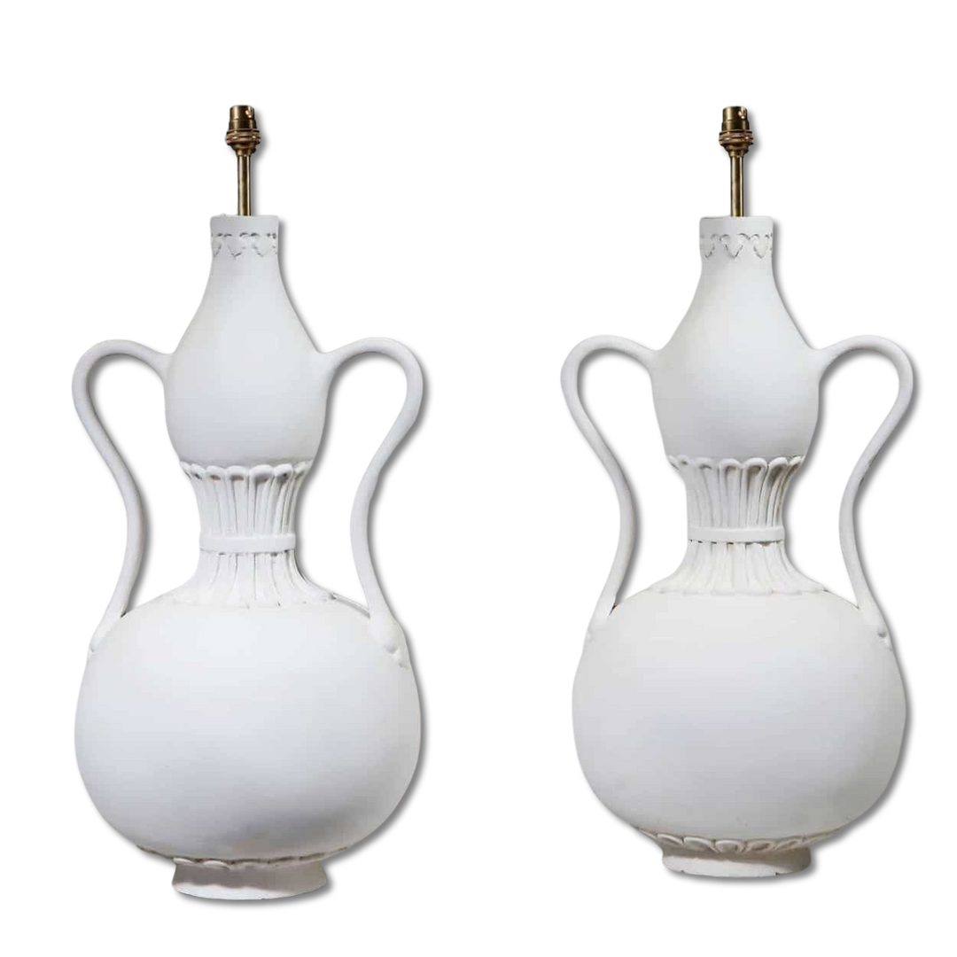 Pair of Swan Neck Double Gourd Lamps By Andrew Allfree