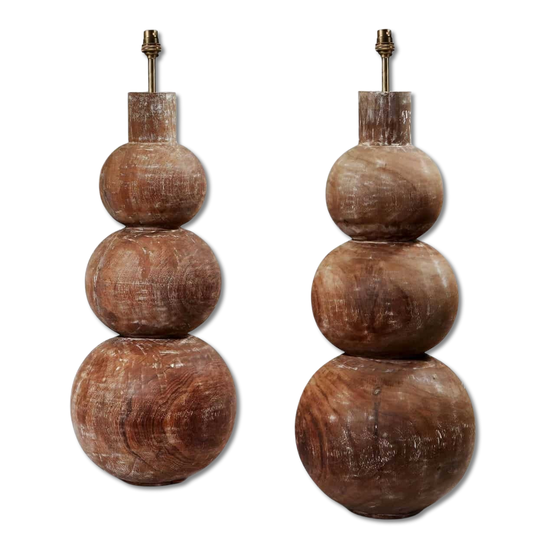 Pair of Tall Triple Gourd Turned Lamps