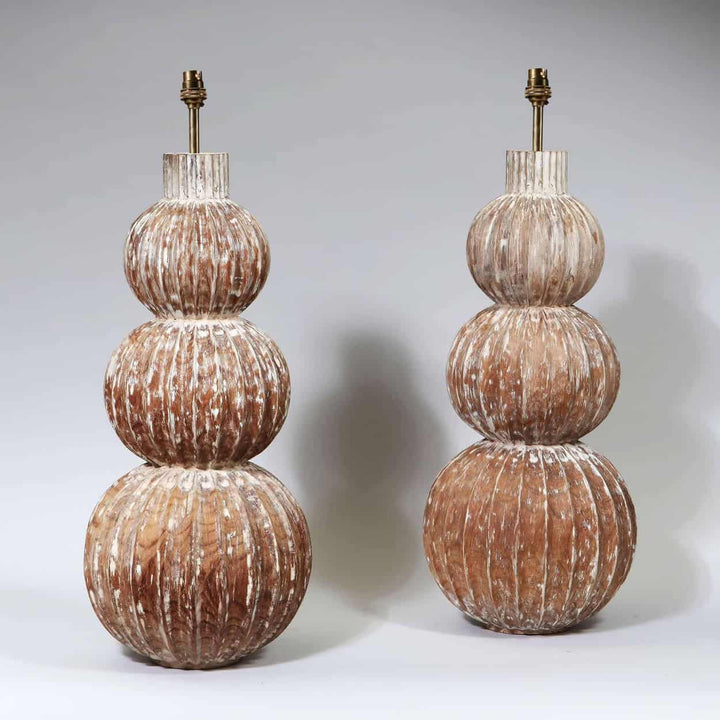 Pair of Tall Triple Gourd Turned Lamps