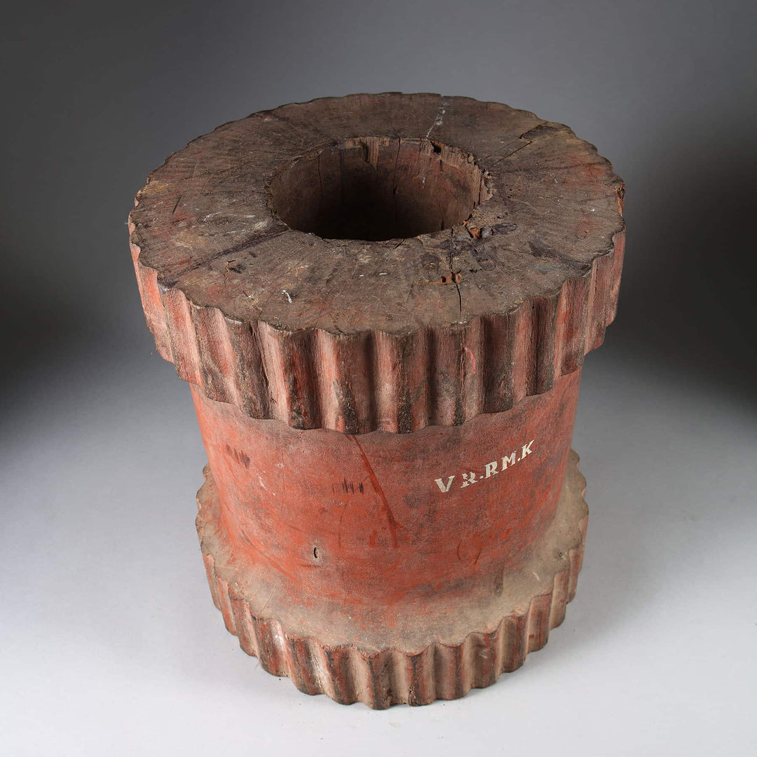 Large Indian Red Painted Teak Mortar