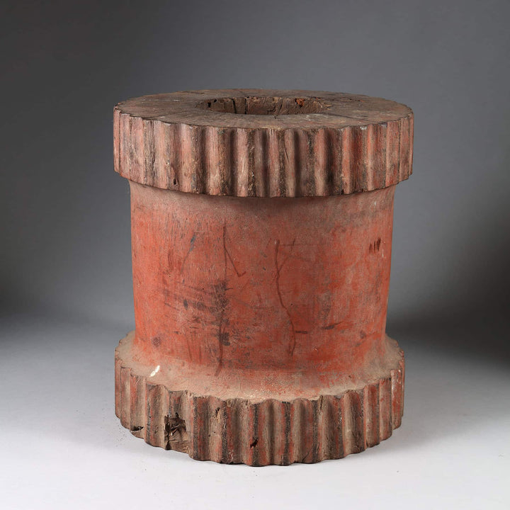 Large Indian Red Painted Teak Mortar