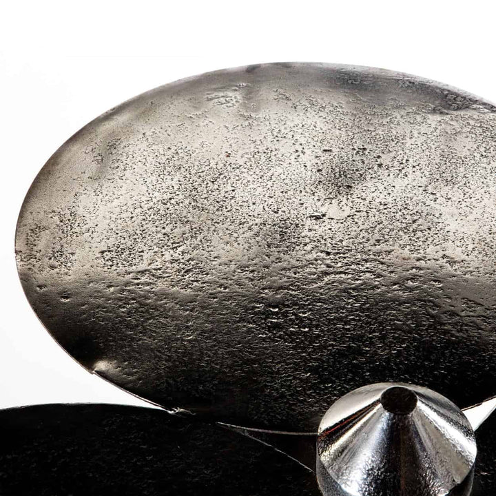 Art Deco Polished Steel Flower Table with textured oval steel top and sculptural steel base from circa 1930 France.