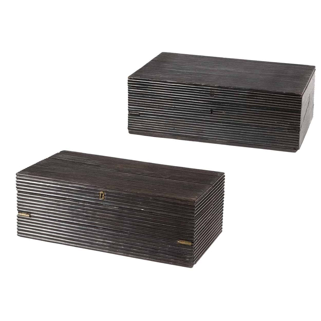 Near Pair of Indian Reeded Ebony Writing Boxes