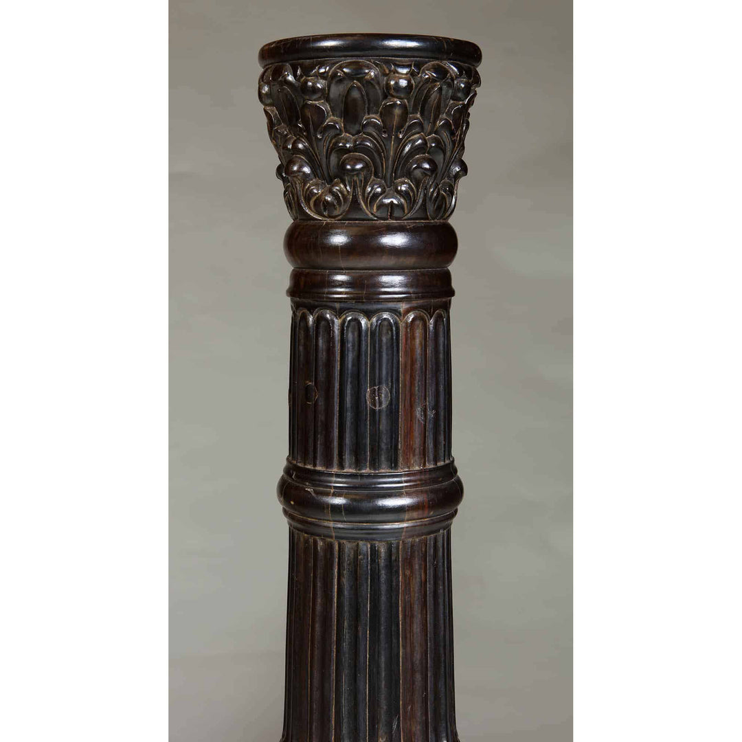 Pair of Solid Ebony Ceylonese Carved Candle Stands