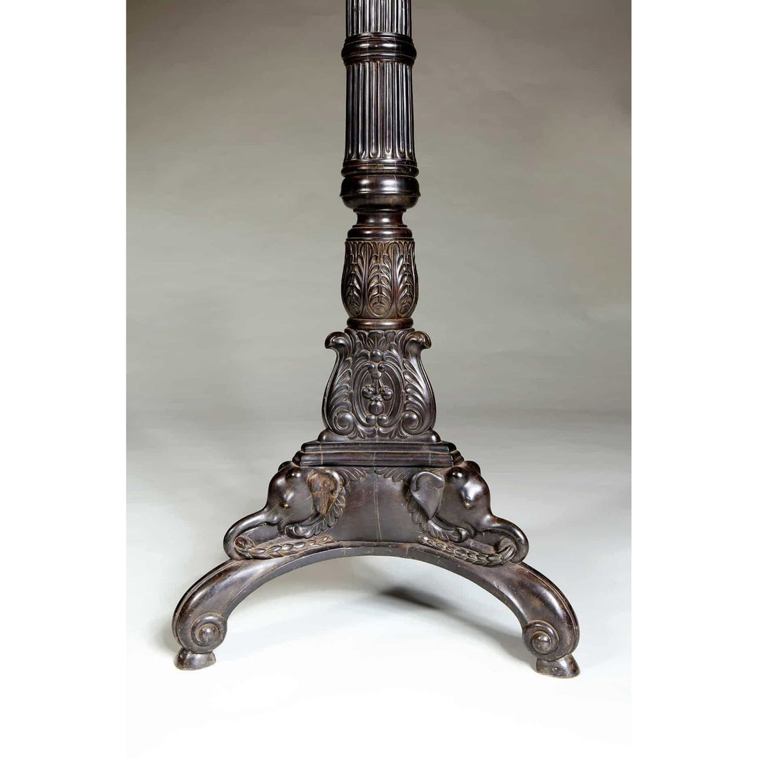 Pair of Solid Ebony Ceylonese Carved Candle Stands