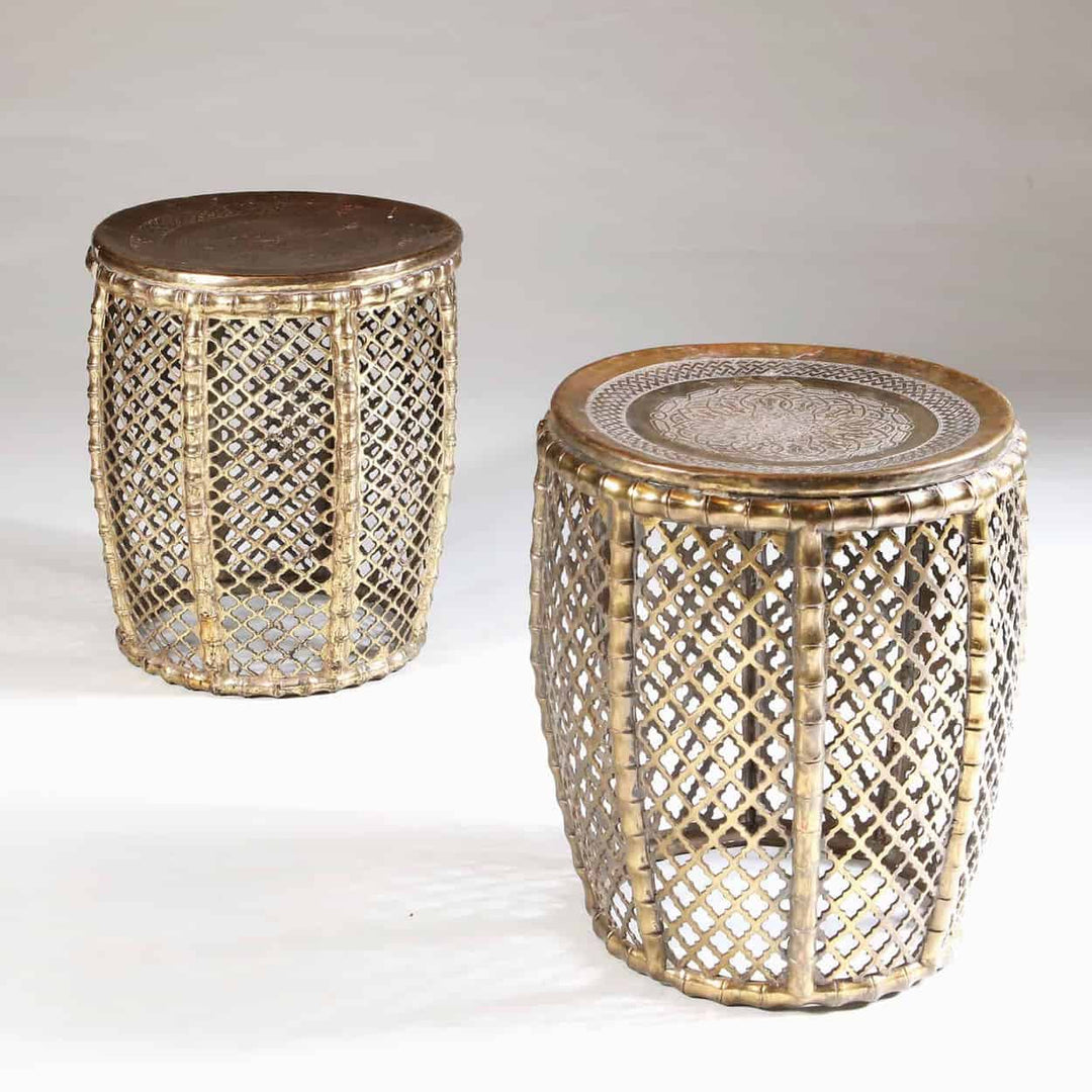 Pair of Pierced Faux Bamboo Brass Stools