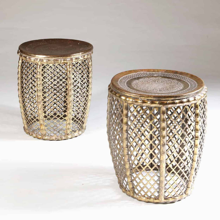 Pair of Pierced Faux Bamboo Brass Stools