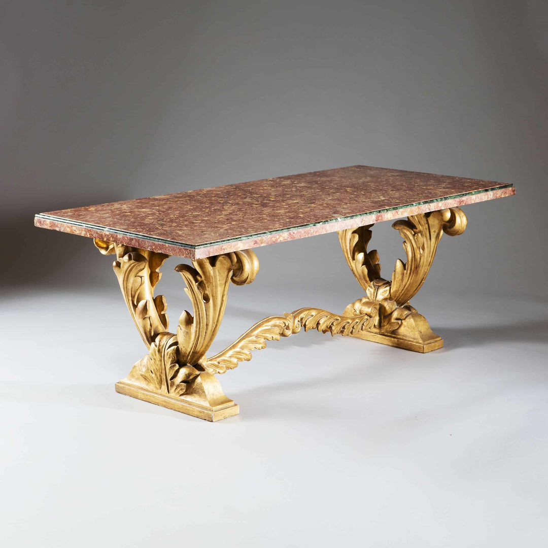 Syrie Maugham Carved Giltwood Mid Century Brocatelle Marble Low Table