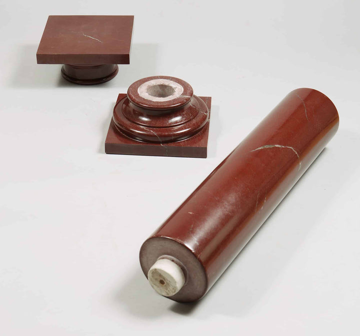 Rosso Marble Pedestal disassembled polished red marble column with turned base and rotating turned capital circa 1900 Italy.